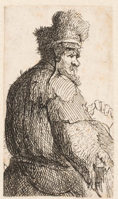 Anciano visto de espaldas: de perfil hacia la derecha: media figura de Rembrandt van Rijn