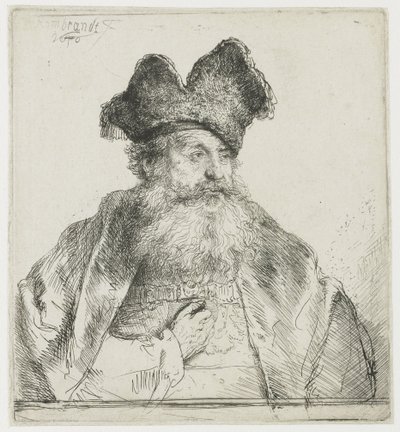 Anciano con gorro de piel dividido de Rembrandt van Rijn