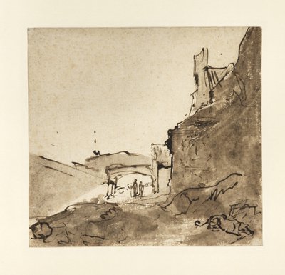 Afueras de una ciudad con muros y una puerta, c.1627-28 de Rembrandt van Rijn