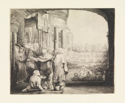 Pedro y Juan Sanando al Lisiado en la Puerta del Templo de Rembrandt van Rijn
