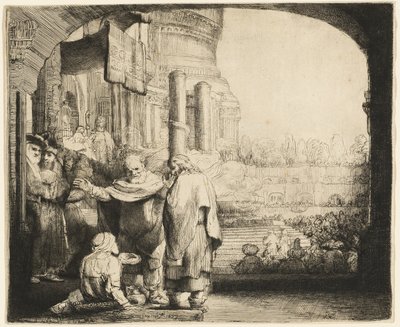 Pedro y Juan curando al lisiado en la puerta del templo de Rembrandt van Rijn