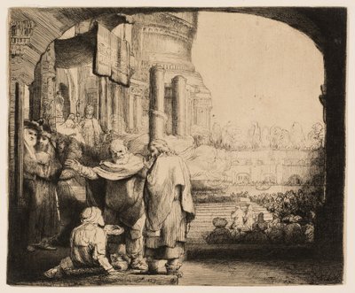 Pedro y Juan Sanando al Lisiado en la Puerta del Templo de Rembrandt van Rijn