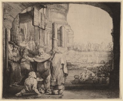Pedro y Juan curan al lisiado en la puerta del templo de Rembrandt van Rijn
