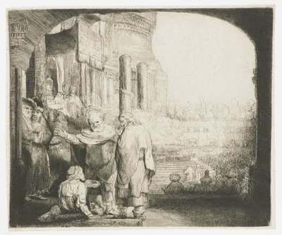 Pedro y Juan curando al tullido a la puerta del templo de Rembrandt van Rijn