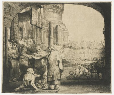 Pedro y Juan curando al tullido a la puerta del templo de Rembrandt van Rijn