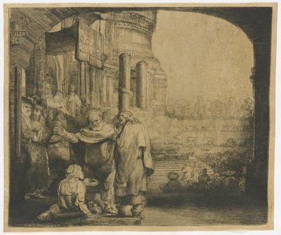 Pedro y Juan curando al tullido a la puerta del templo de Rembrandt van Rijn