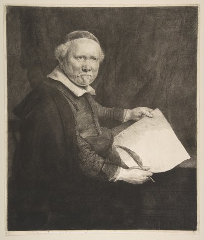 Retrato de Lieven Willemsz van Coppenol, maestro de escritura, la placa más grande, 1658 de Rembrandt van Rijn
