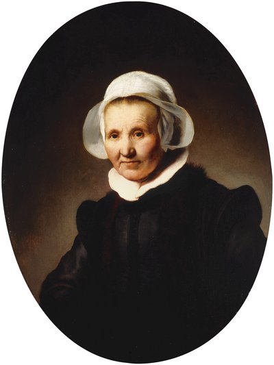 Retrato de una dama, de 62 años, quizás Aeltje Pietersdr. Uylenburgh, esposa de Johannes Cornelisz. Sylvius, medio cuerpo en traje negro, 1632 de Rembrandt van Rijn