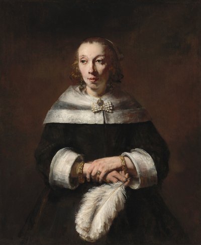 Retrato de una dama con abanico de plumas de avestruz de Rembrandt van Rijn