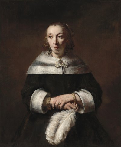 Retrato de mujer con abanico de avestruz de Rembrandt van Rijn