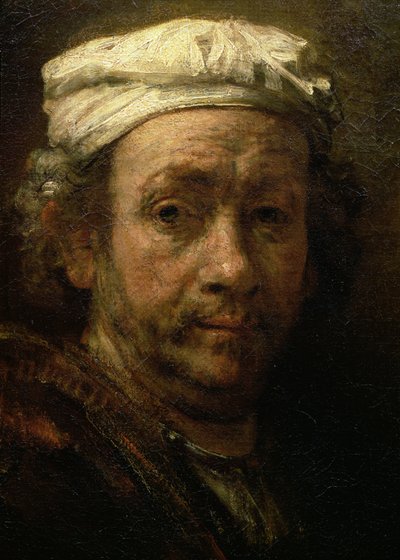 Retrato del artista en su caballete, detalle de la cara, 1660 (detalle) de Rembrandt van Rijn