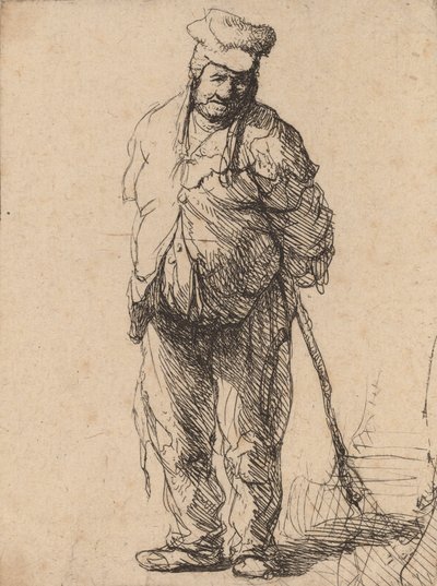 Campesino Harapiento con las Manos Detrás, Sosteniendo un Palo, c. 1630 de Rembrandt van Rijn