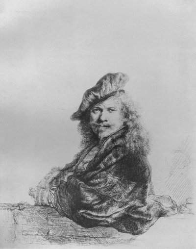 Rembrandt Apoyado en un Alféizar de Piedra de Rembrandt van Rijn