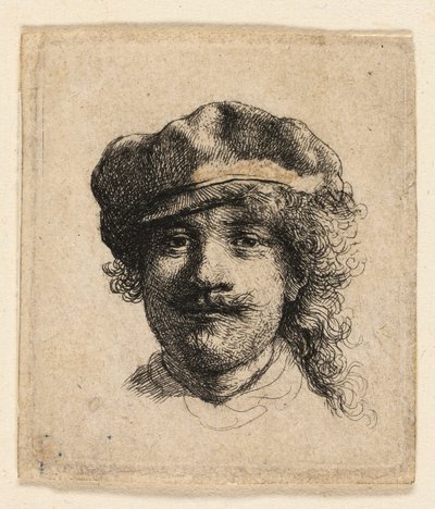 Rembrandt con gorra blanda: cara completa: solo cabeza de Rembrandt van Rijn