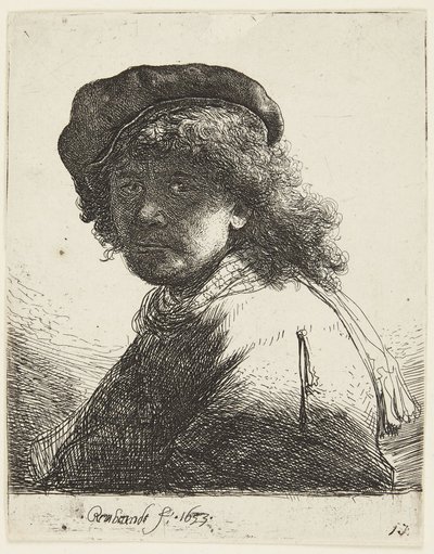 Rembrandt con gorra y bufanda de Rembrandt van Rijn
