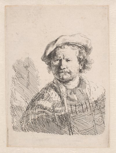 Rembrandt con una gorra plana y un chal sobre los hombros de Rembrandt van Rijn