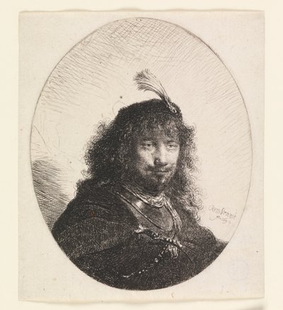 Rembrandt con Sombrero de Plumas y Sable Bajado de Rembrandt van Rijn