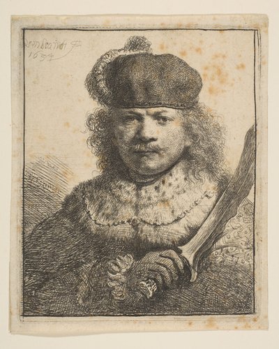 Rembrandt con sable levantado de Rembrandt van Rijn