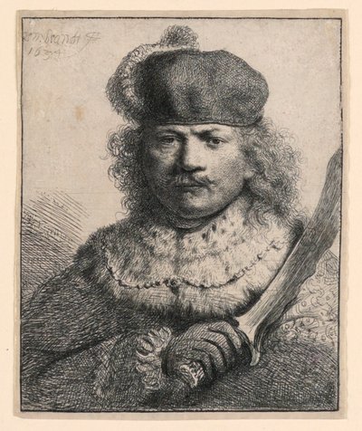 Rembrandt con Sable Levantado de Rembrandt van Rijn