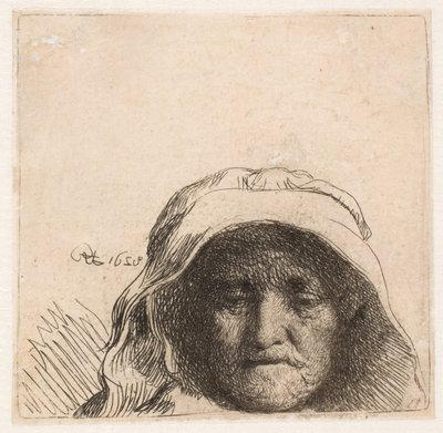 La madre de Rembrandt: solo la cabeza, de frente de Rembrandt van Rijn