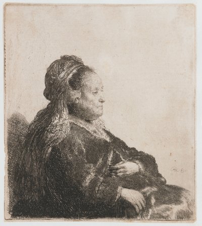 La madre de Rembrandt sentada
La madre del artista sentada, con un tocado oriental: de medio cuerpo de Rembrandt van Rijn