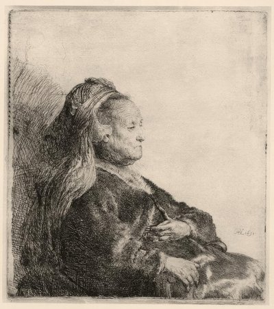 Madre de Rembrandt, con venda oriental en la cabeza de Rembrandt van Rijn