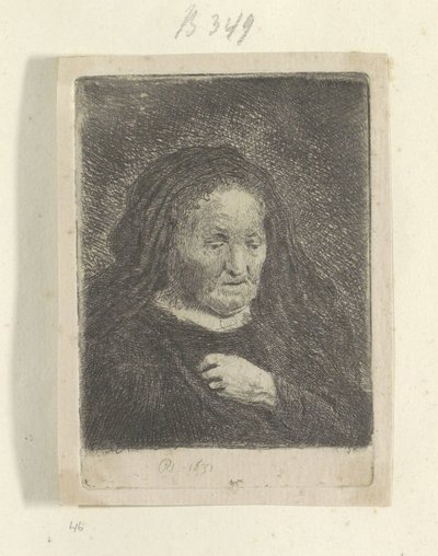 La madre de Rembrandt con la mano en el pecho: busto pequeño Recueil de quatre-vingt-cinq estampes originales (título de la serie) de Rembrandt van Rijn