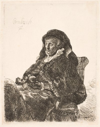 Madre de Rembrandt con vestido de viuda y guantes negros de Rembrandt van Rijn