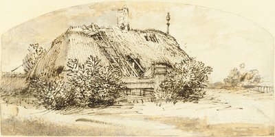 Cabaña de paja en ruinas cubierta de arbustos de Rembrandt van Rijn