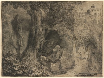 San Francisco bajo un árbol rezando de Rembrandt van Rijn