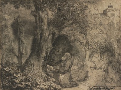 San Francisco bajo un árbol rezando, 1657 de Rembrandt van Rijn