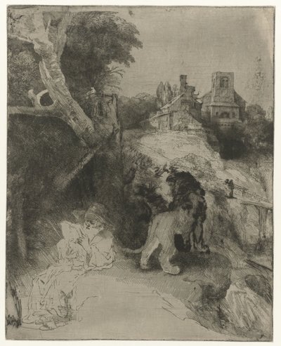 Lectura de San Jerónimo en un paisaje italianizante San Jerónimo leyendo en un paisaje italiano de Rembrandt van Rijn