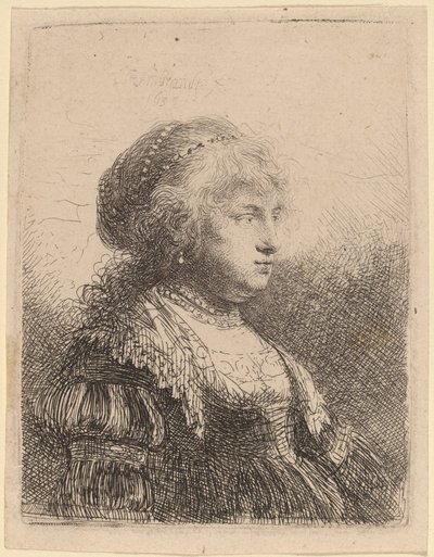 Saskia con perlas en el cabello de Rembrandt van Rijn