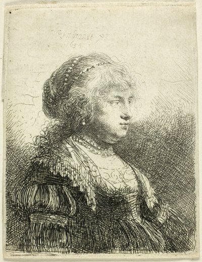 Saskia con perlas en el cabello de Rembrandt van Rijn