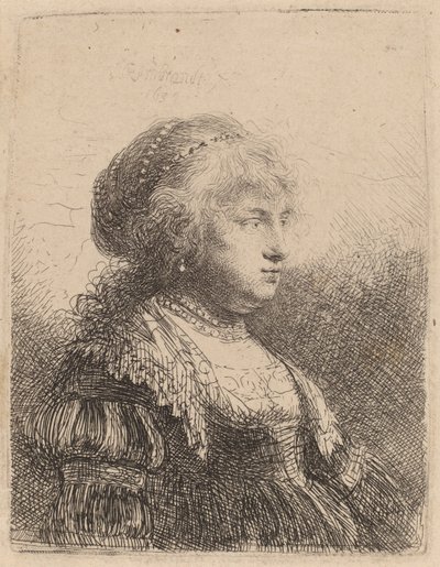 Saskia con perlas en el cabello, 1634 de Rembrandt van Rijn