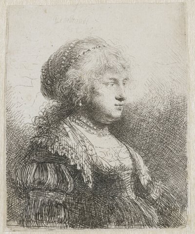 Saskia con perlas en el pelo de Rembrandt van Rijn