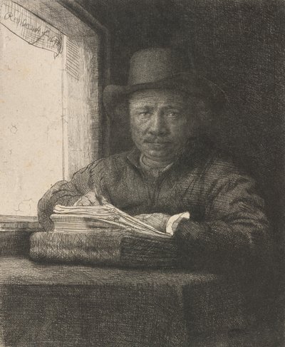 Autorretrato dibujando en una ventana, 1648 de Rembrandt van Rijn