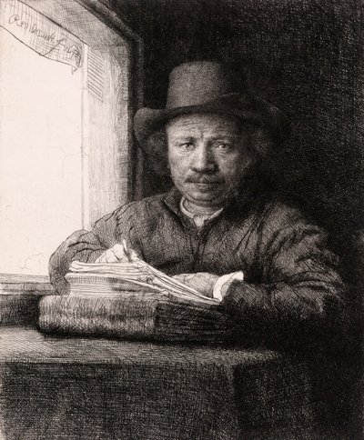 Autorretrato Dibujando en una Ventana por Rembrandt van Rijn de Rembrandt van Rijn