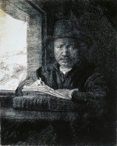 Autorretrato dibujando junto a una ventana, 1648 de Rembrandt van Rijn