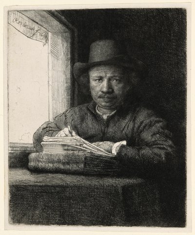 Autorretrato grabado en una ventana de Rembrandt van Rijn