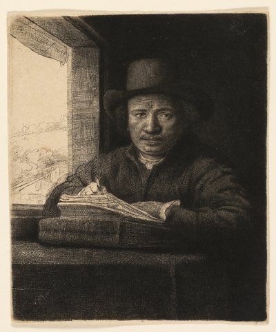 Autorretrato grabado en una ventana de Rembrandt van Rijn