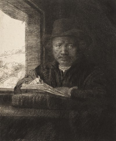 Autorretrato grabado en una ventana, 1648 de Rembrandt van Rijn