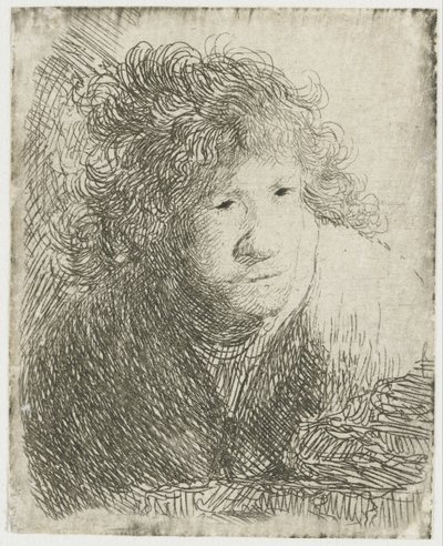 Autorretrato, inclinado hacia adelante, escuchando de Rembrandt van Rijn