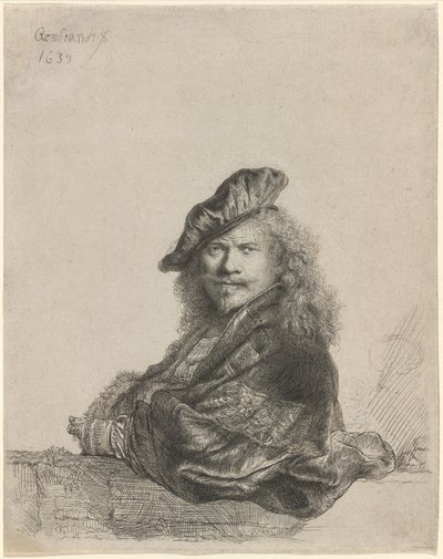 Autorretrato apoyado en un alféizar de piedra de Rembrandt van Rijn
