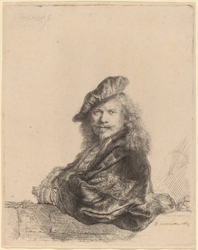 Autorretrato apoyado en un alféizar de piedra de Rembrandt van Rijn