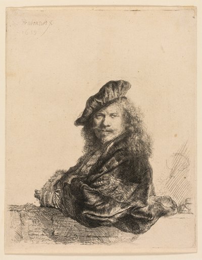 Autorretrato apoyado en un alféizar de piedra de Rembrandt van Rijn