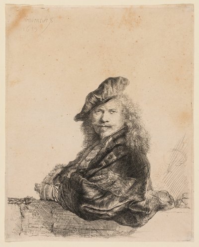 Autorretrato apoyado en un alféizar de piedra de Rembrandt van Rijn