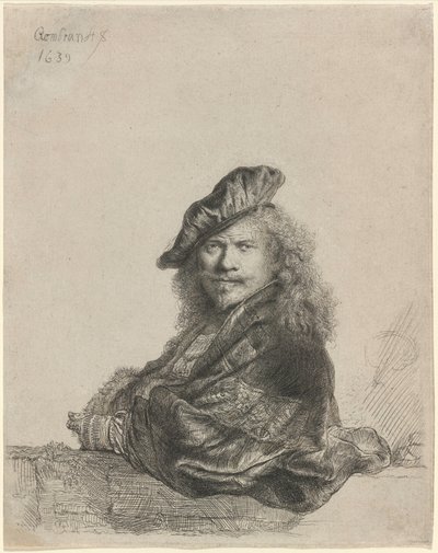 Autorretrato apoyado en un alféizar de piedra de Rembrandt van Rijn