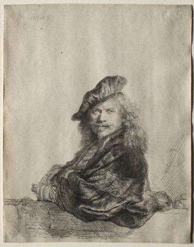 Autorretrato apoyado en un alféizar de piedra, 1639 de Rembrandt van Rijn