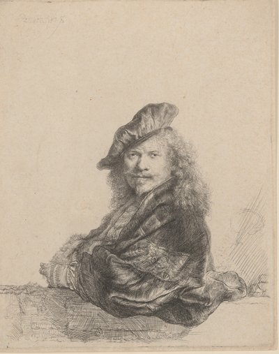 Autorretrato apoyado en un alféizar de piedra, 1639 de Rembrandt van Rijn